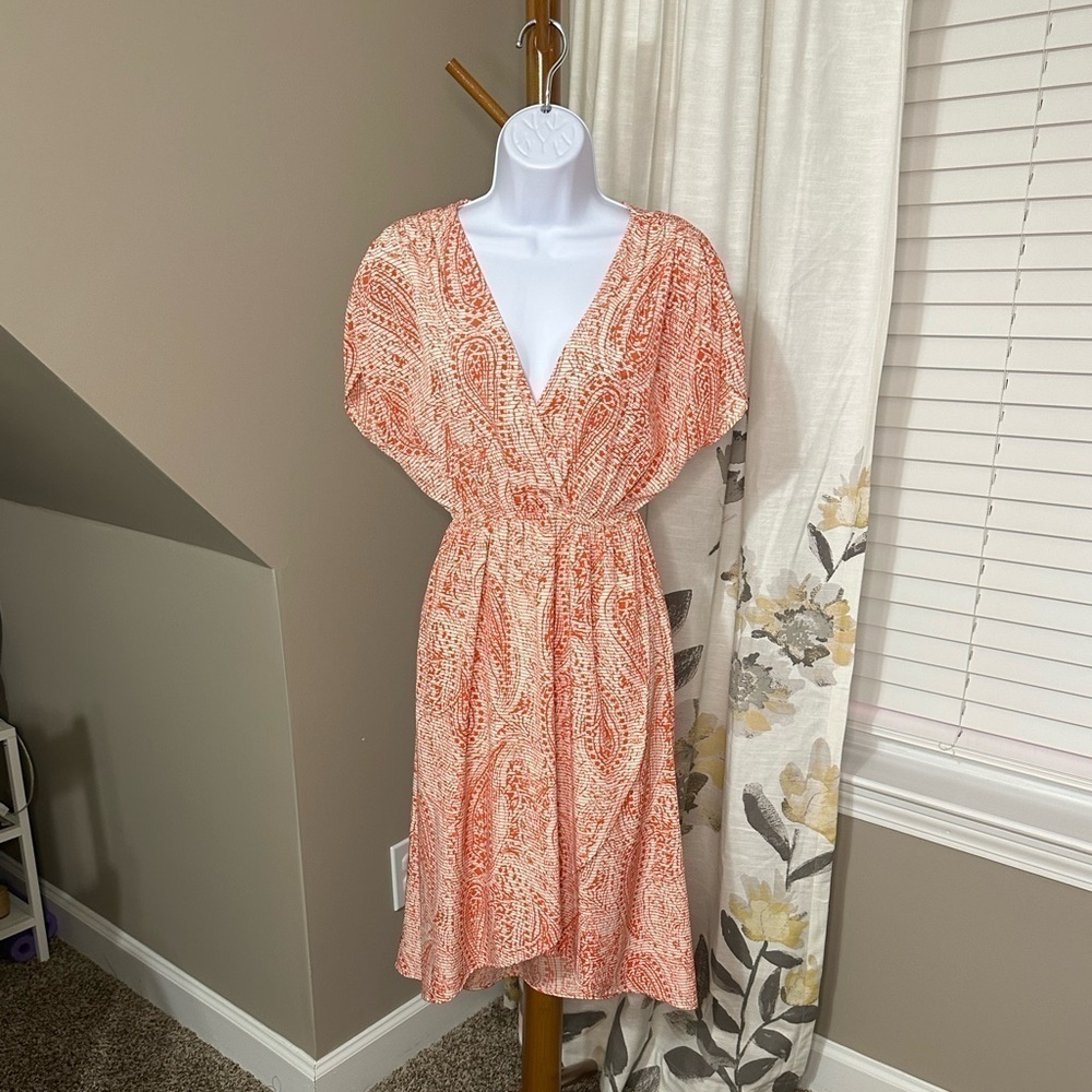 Needle & Thread Orange Paisley Tulip Hemmed Dress Size Small - Picture 2 of 4
